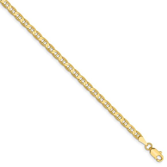 3mm, 14k Yellow Gold, Solid Concave Anchor Chain Anklet, 10 Inch - Picture 1 of 6